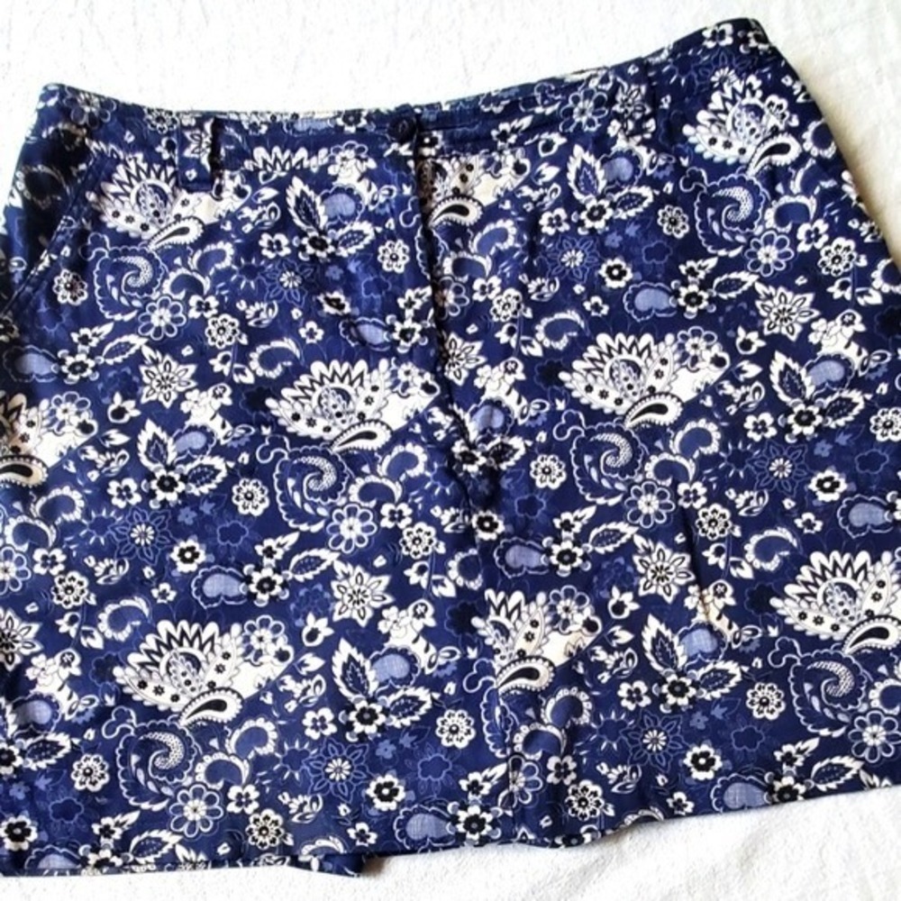 Karen Scott Womens Blue Floral Paisley Skort Size 14 Cotton Blend Pockets